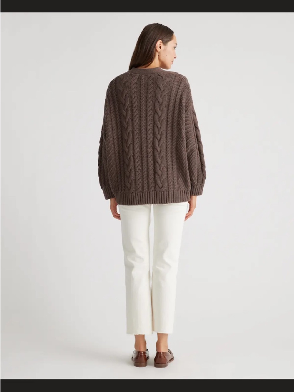 Quince 100% Organic Cotton Oversized Cable Cardigan brown medium coastal - Picture 3 of 8